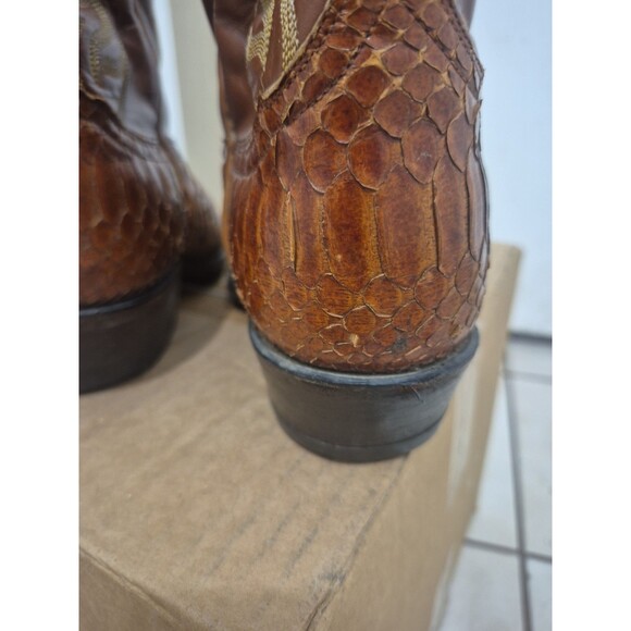 Tony Lama Men\'s 8.5D Exotic Python Snakeskin Black Label 8113 Brown Cowboy Boots
